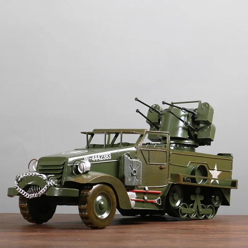 Modelo de caminhão de liberação vintage, retrô, lata, carro clássico, motocicleta, carro militar, ornamento, adereços de janela de casa