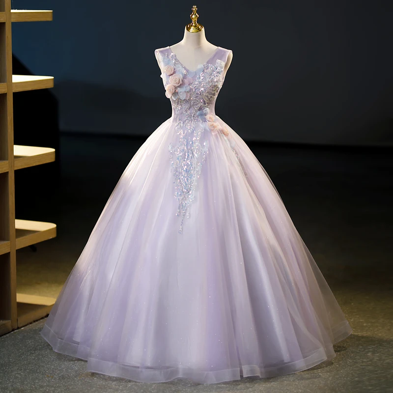 

Customized Ball Gown Evening Dresses 3D Flowers Sequins Prom Birthday Party Gowns Formal Vestido De Noche