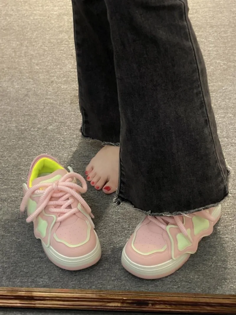 Pink Blue Platform Sneakers Women Kawaii Sports Shoes Casual Tennis Female Flats Vintage Chunky Footwear Korean Cute