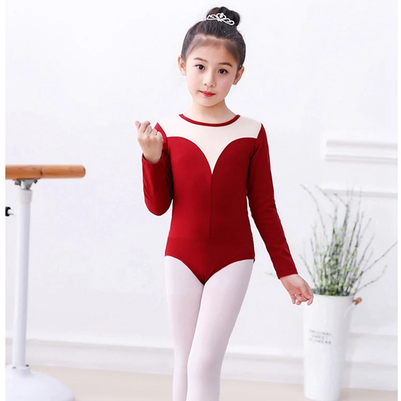 Ballet Leotards  New Girls' Long Sleeve Patchwork Gymnastic Sweet Breathable Dance Ballerina Bodysuit For 4-10 Years