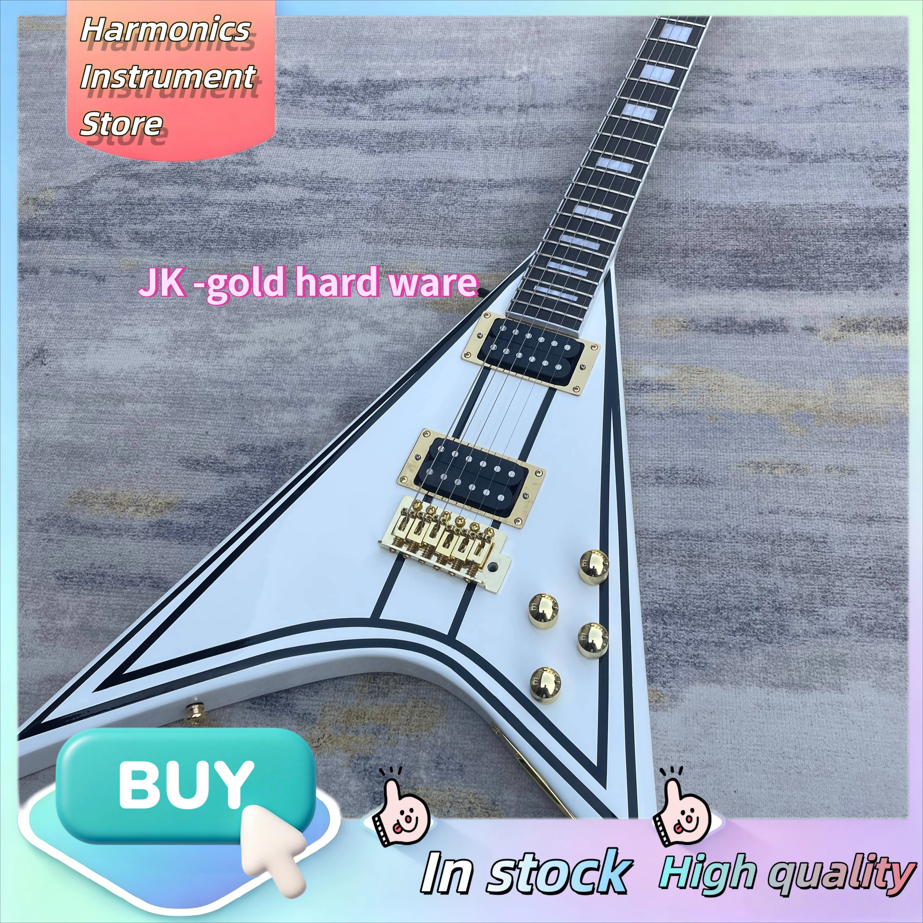 Randy Signed JK RR Swallowtail V Guitar, EMG Active Pickups String Through Body, Cross-border Hot Heavy Shred Guitar