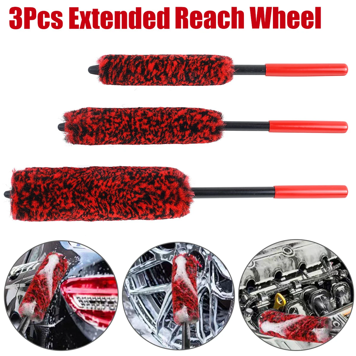 3Pcs Wheel Cleaning Brush Kits Retractable Handle Car Wheel Rim Detailing Brushes for Auto Exhaust Tips Motorcycles Bicycles