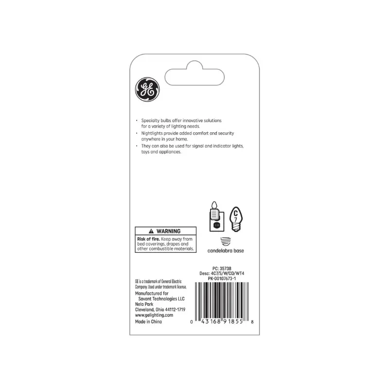 GE Incandescent Night Light Bulbs, 4 Watts, C7 Bulbs, Small Base, Frosted Finish, 4pk image 3
