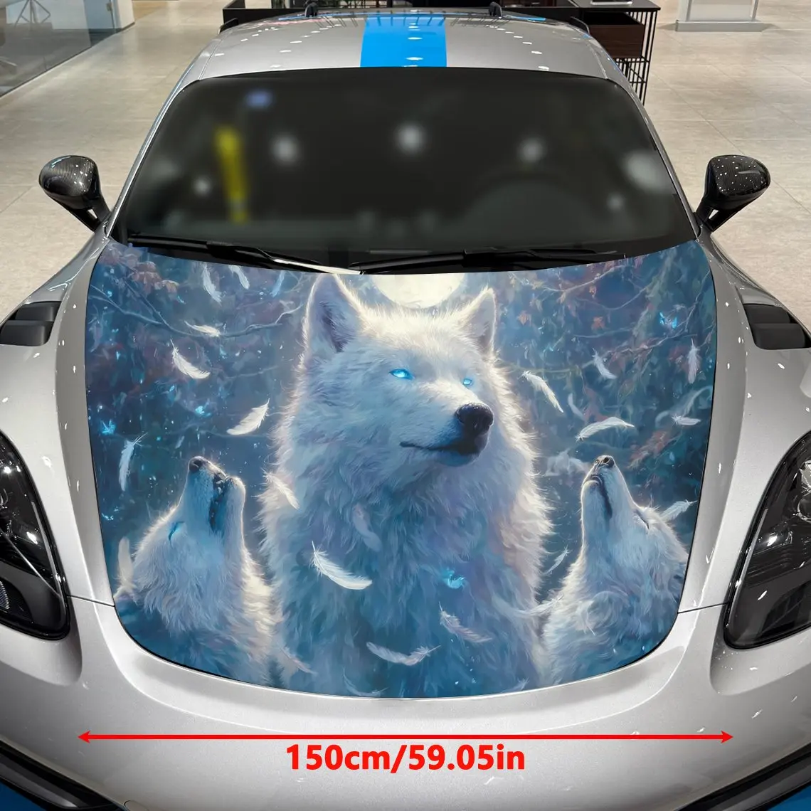 Night Moon Blue Eyes White Wolf Car Hood Stickers,stunning Car Film Stickers,waterproof And Wear-resistant,suitable For All Cars