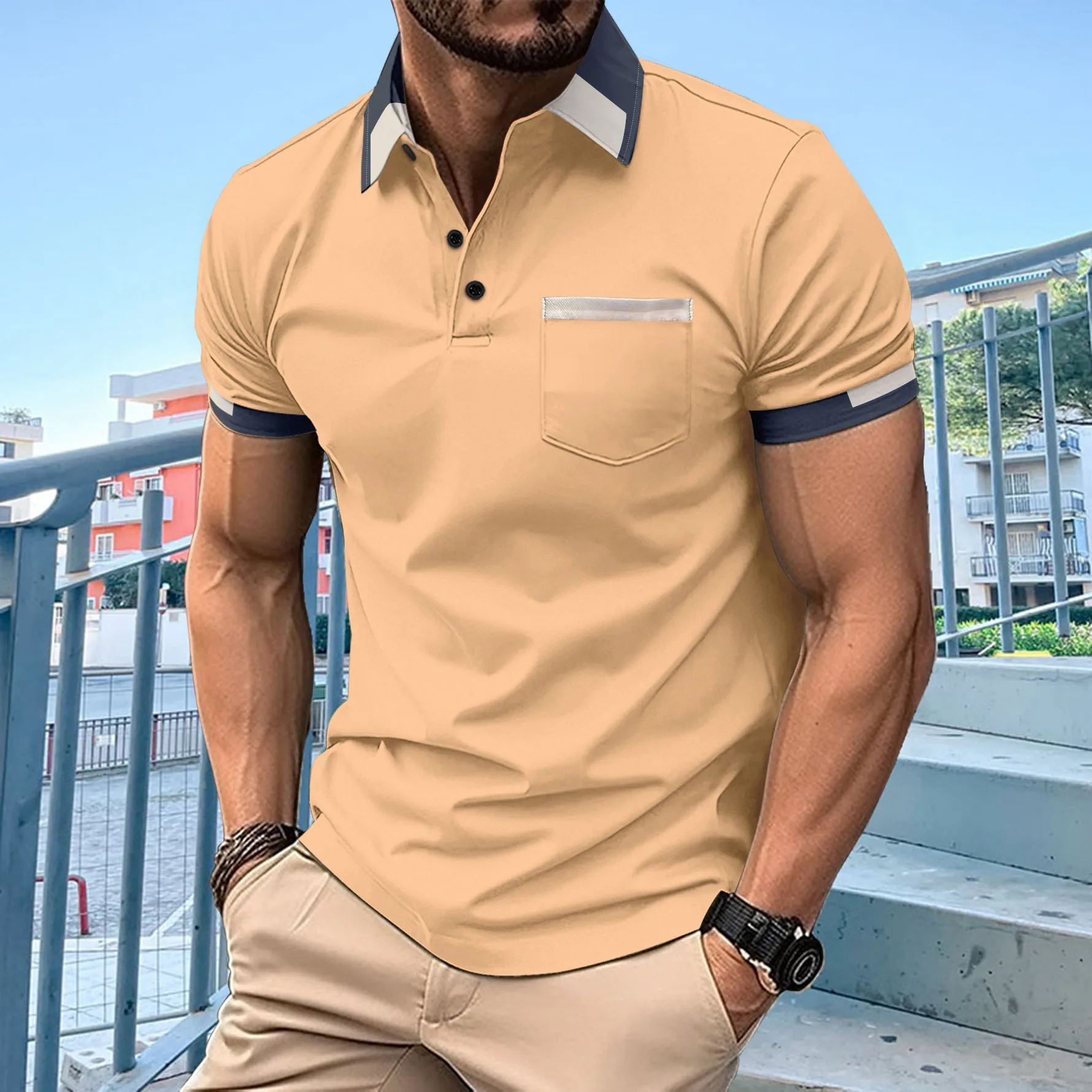 Men's high quality T-shirt Polo shirt lapel Polo shirt Spring/Summer street short sleeve men's Polo shirt summer comfort style