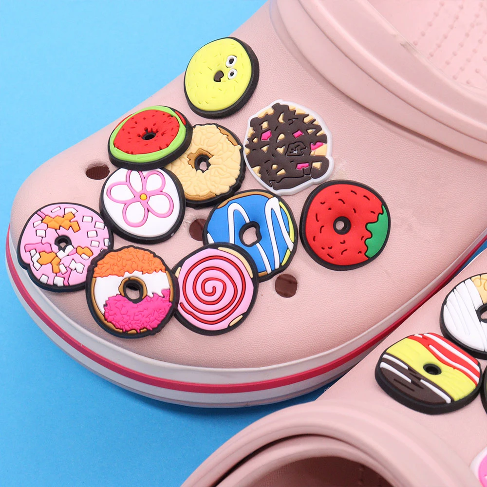 Hot Sales 1Pcs PVC Mix Donuts Sandals Shoes Charms Decorations Food Children Buckle Clog Fit Party Present