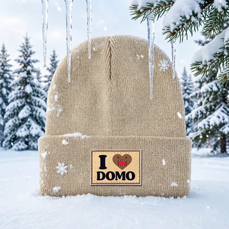Domo Kun Expression Knitted Hat Warm Woolen Hats Women Outdoor Sports Autumn Winter Casual Cap Cute Cartoon Embroidered Beanie