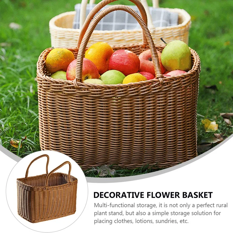 1 Stück gewebte Weiden körbe Blumen griffe Stroh frucht Geschenk einkaufen Hand Tasche braun