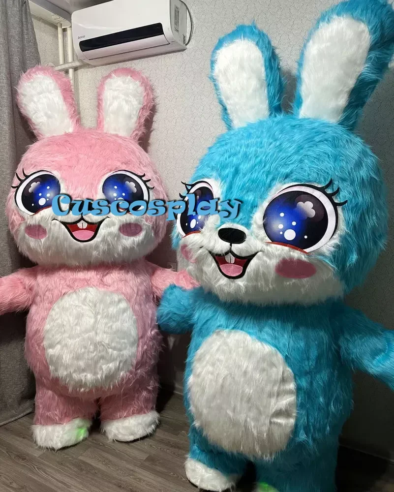 

Christmas Inflatable Fluffy Hare Costume Full Body Walking Bunny Mascot Suit Entertainments Fancy Bunny Dress Up No Battery B