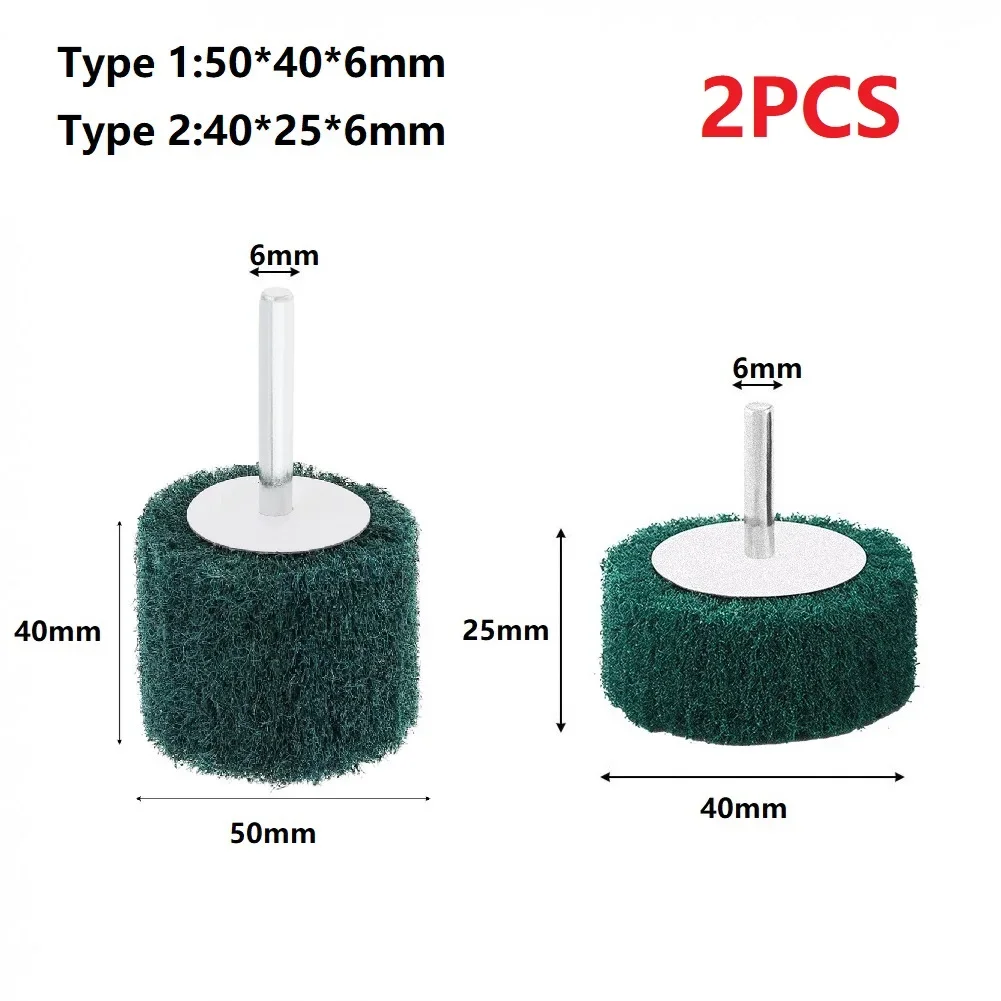 Cabezal de pulido de fibra con mango de 6mm, estropajo verde, adecuado para pulido de acero inoxidable y aluminio