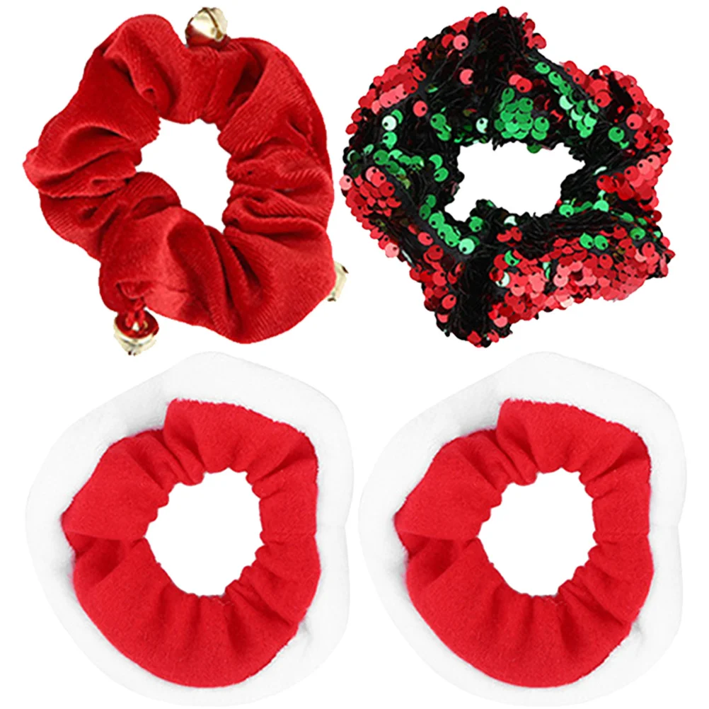 

4pcs Christmas Hair Ties Creative Elastic Ponytail Holders For Women Holiday Party Outfit Stretchy Hair Scrunchies