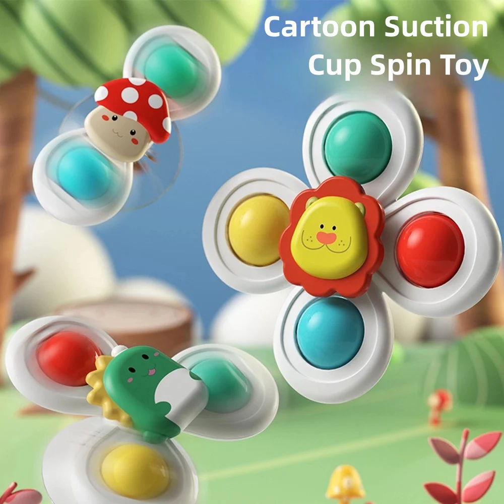 3 pcs Cartoon suction cup for infants and young children, spinning toy, gyro rattle, chewable puzzle for babies aged 1-3 years