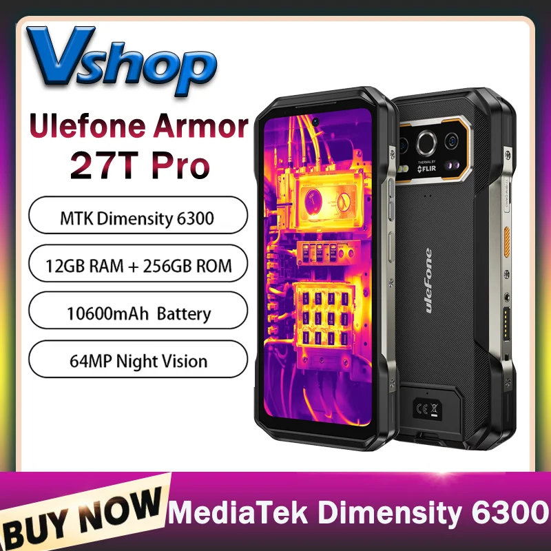 Ulefone Armor 27T Pro Rugged Phone 12GB+256GB 5G 6.78'' Thermal Imaging 10600mAh 33W 50MP+64MP Camera Android 14 NFC Smartphone