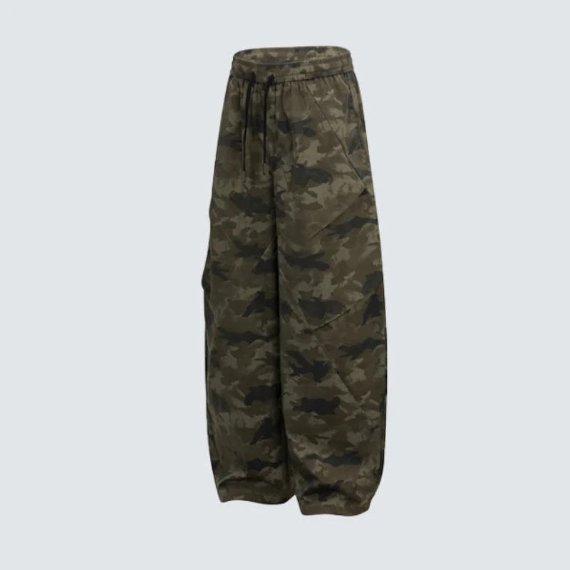 MWJLPWQ Camouflage Drawstring Scythe Jeans Men's Fashion Street Style Drawstring Wide-Leg Casual Oversized Denim Trousers 20146