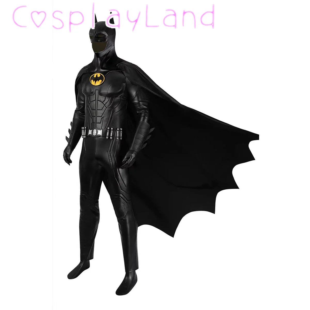 Michael Keaton Superhero Bat Bruce Wayne Cosplay Costume Hero Armor Outfit With Cowl Black Leather Jumpsuit Boots Halloween Suit