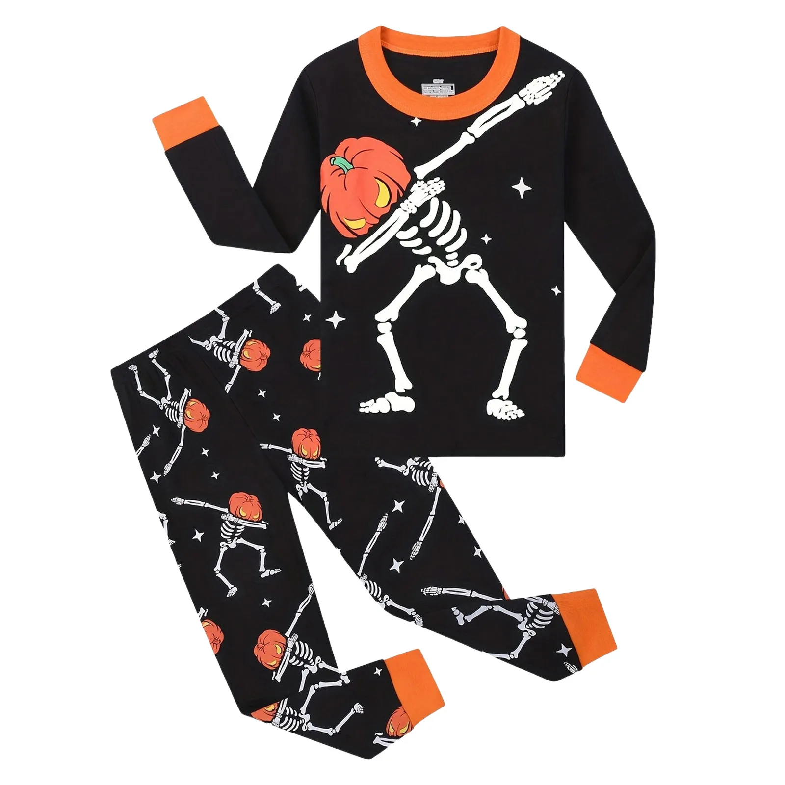 

Baby Boy 4 Piece Outfit Boys Halloween Pumpkin Head Glow Print Long Sleeve Long Pants Set Comfortable And Soft Youth Dress Pants