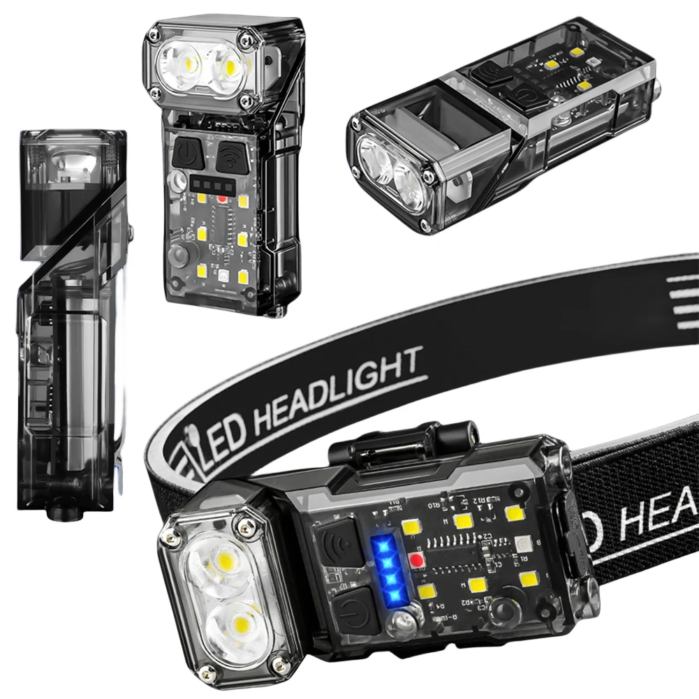 Senter Sudut LED Sensor Gerak Lampu Depan Kecerahan Tinggi 300LM Senter Multifungsi 1200MAh untuk Memancing Luar Ruangan Berkemah Mendaki