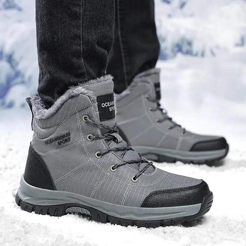 

2024 Winter Men's New High Top Big Size Cotton Boots Thick Sole Non Slip Waterproof Plush Warm Outdoor Snow Boots