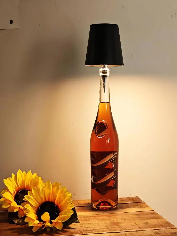 Garrafa de Vinho sem fio LED Table Lamp, 3 cores, infinitamente regulável, USB recarregável, Bebidas