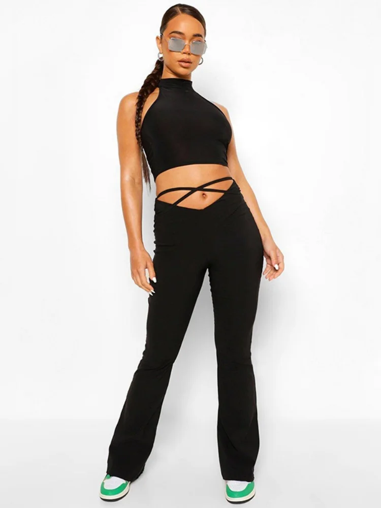 Siyah Flare pantolon kadın Streetwear yüksek bel Pantalones De Mujer İpli sil ~ ~ ~ ~ ~ ~ ~ ~ ~ ~ ~ ~ ~ ~ ~ ~ ~ ~ ~ ~ ~ ~ ~ ~ ~ ~ ~ ~ ~ ~ ~ ~ ~ ~ ~