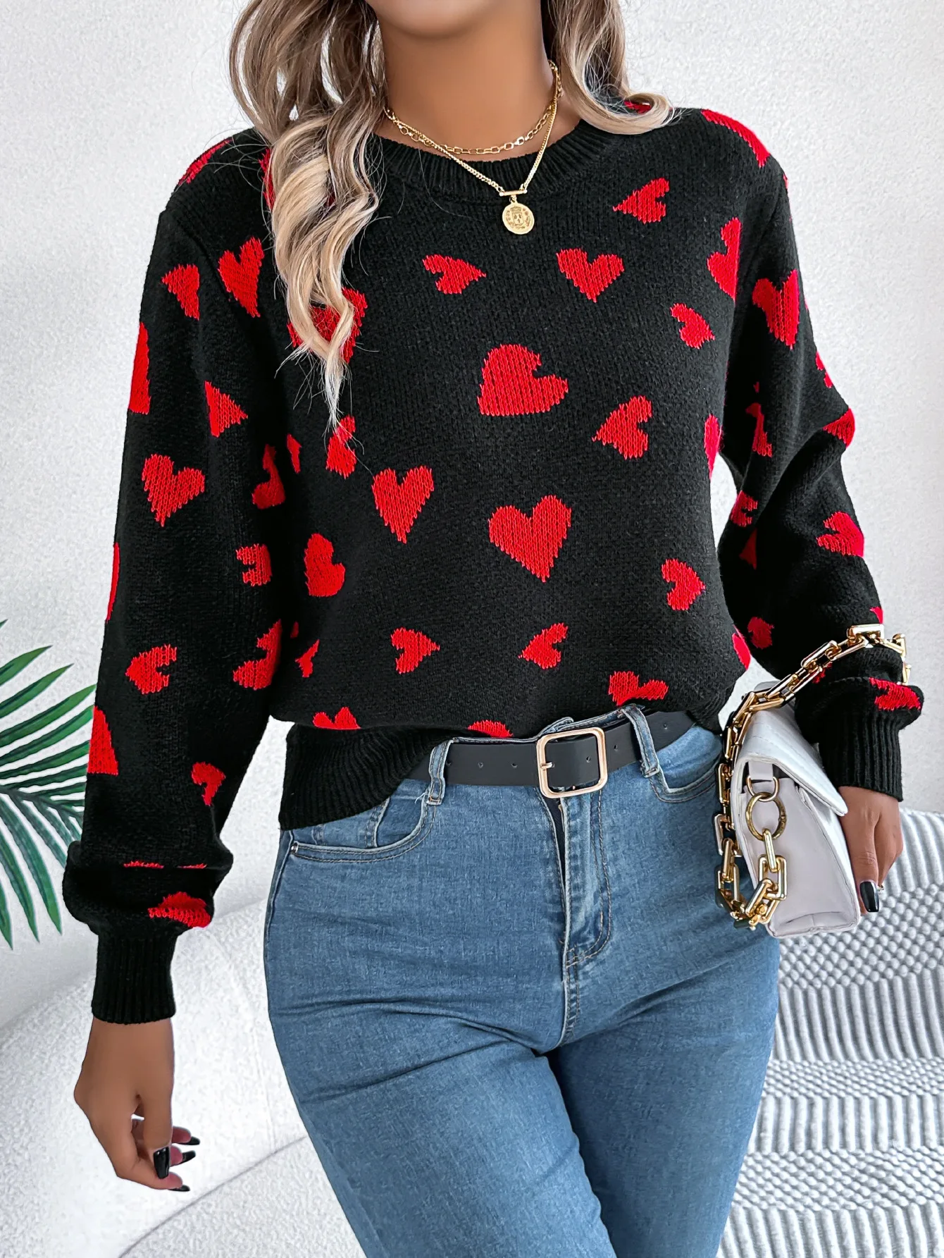 

Sweaters Woman Autumn Winter Heart New Fashion Sweater Crew Neck Long Sleeve Pullover Sweater Women's Clothing Korean Pop Top