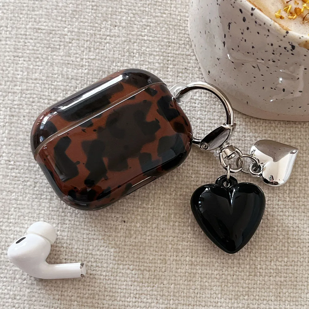 

Stylish Retro Leopard Print Heart-shaped Keychain Sexy Case For AirPods 4 4ANC 2024 Earphone Cover For AirPods 1 or 2 3 4 Pro 2