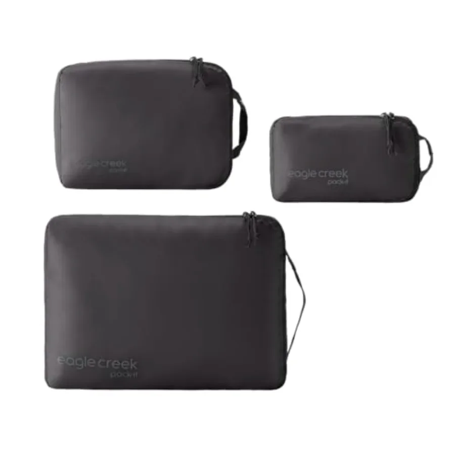 

Travel packing cubes set for stackable storage, made of durable nylon, black color, featuring convenient top handle and easy-gr