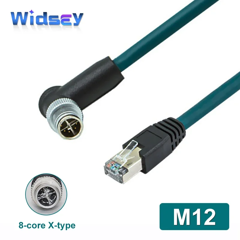 M12 X-code 8pin Male Head to RJ45 Encoding Line Industrial Ethernet X-type Network Cable 8-code Shield Cat6 Kilomega Connector