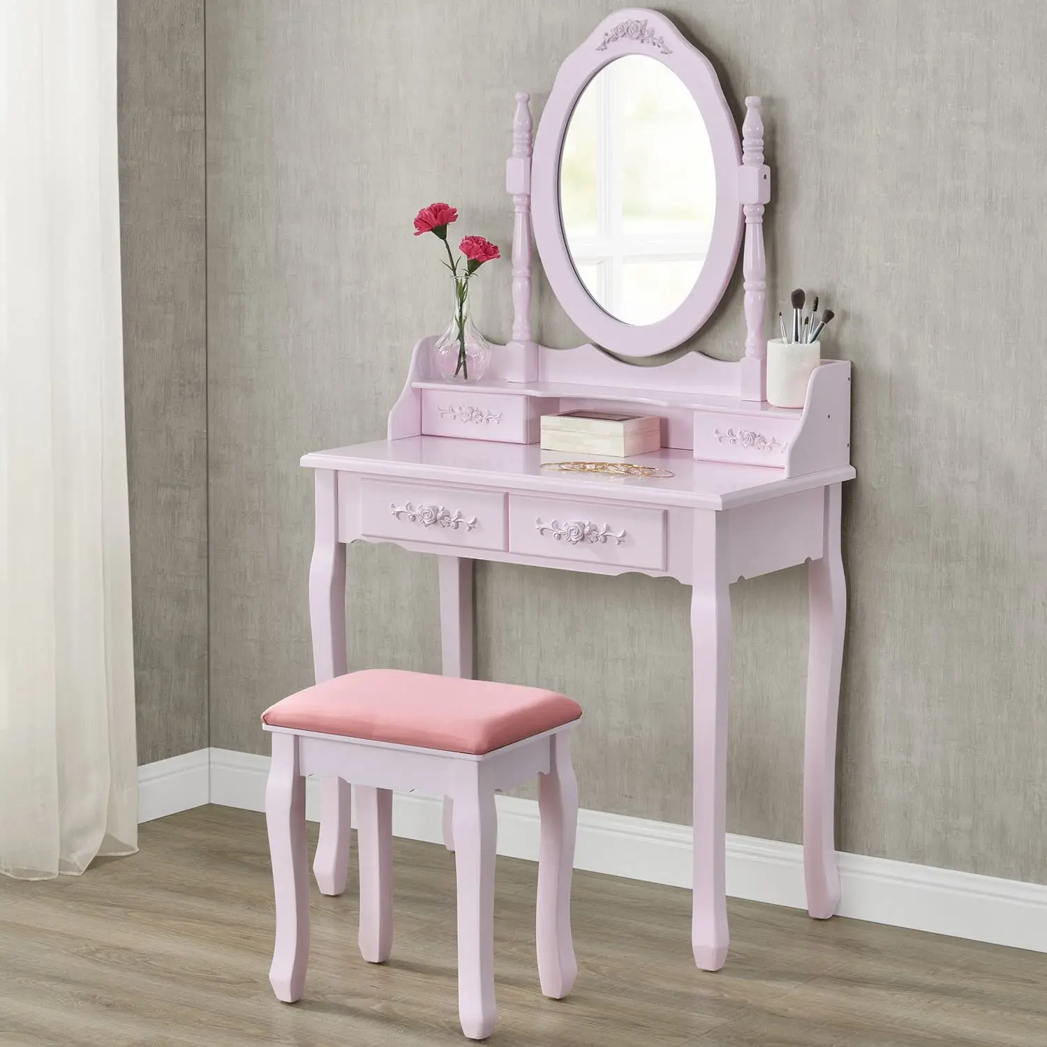 

Kids Living Furniture Set Princess Dressing Kids Vanity Girls Make up Table and Stool With Mirrorpromote sales