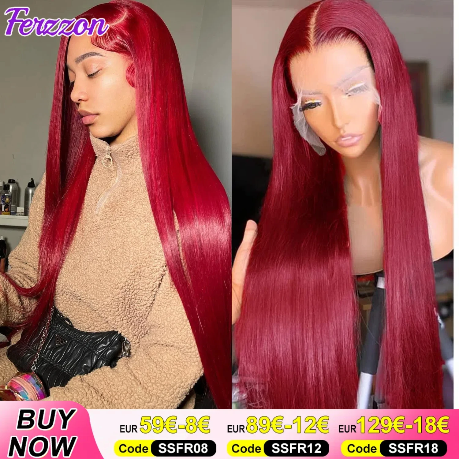 Burgundy Straight Human Hair Wigs 99j 180 Density Burgundy 13x4 Frontal Wig Pre Plucked 3 Days Shipping France Red Wine Wavy Wigs for Women