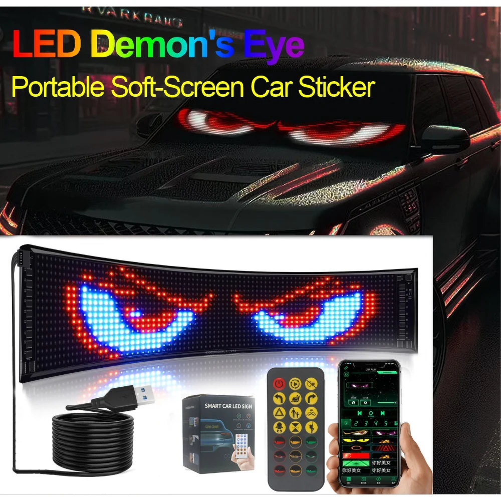 USB Programmable LED Flexible Matrix Panel RGB Full Color Waterproof DIY Text Animation Display Devil's Eye Car Rear Window Soft
