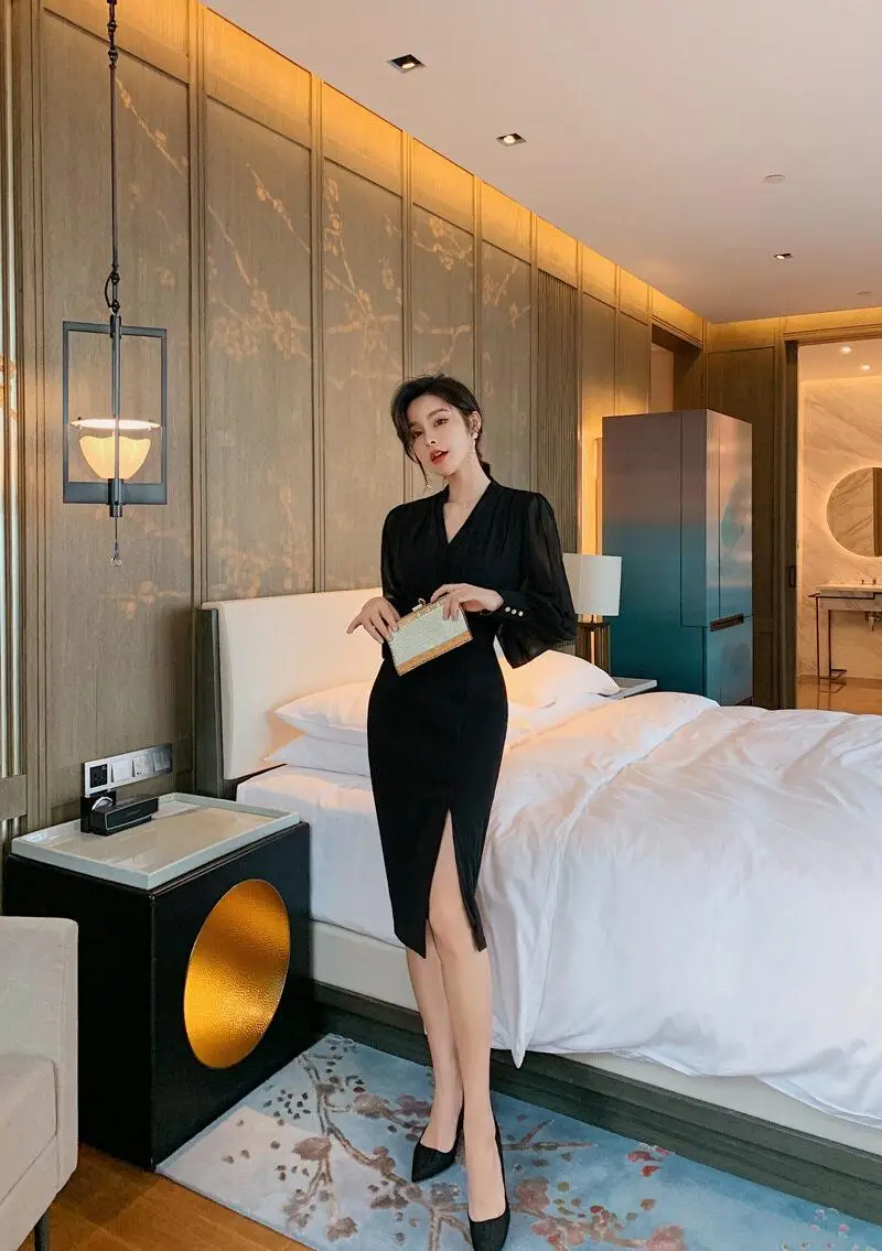 

Весенний новый стиль, темпераментное шифоновое платье из двух частей, нерегулярное двубортное платье