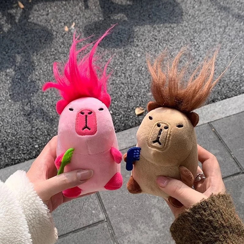 Kawaii Capibara Pendant Creative Plush Keychain Hair Combing Freak Toy Fluffy Water Porpoise Key Chain Bagpack Accessories