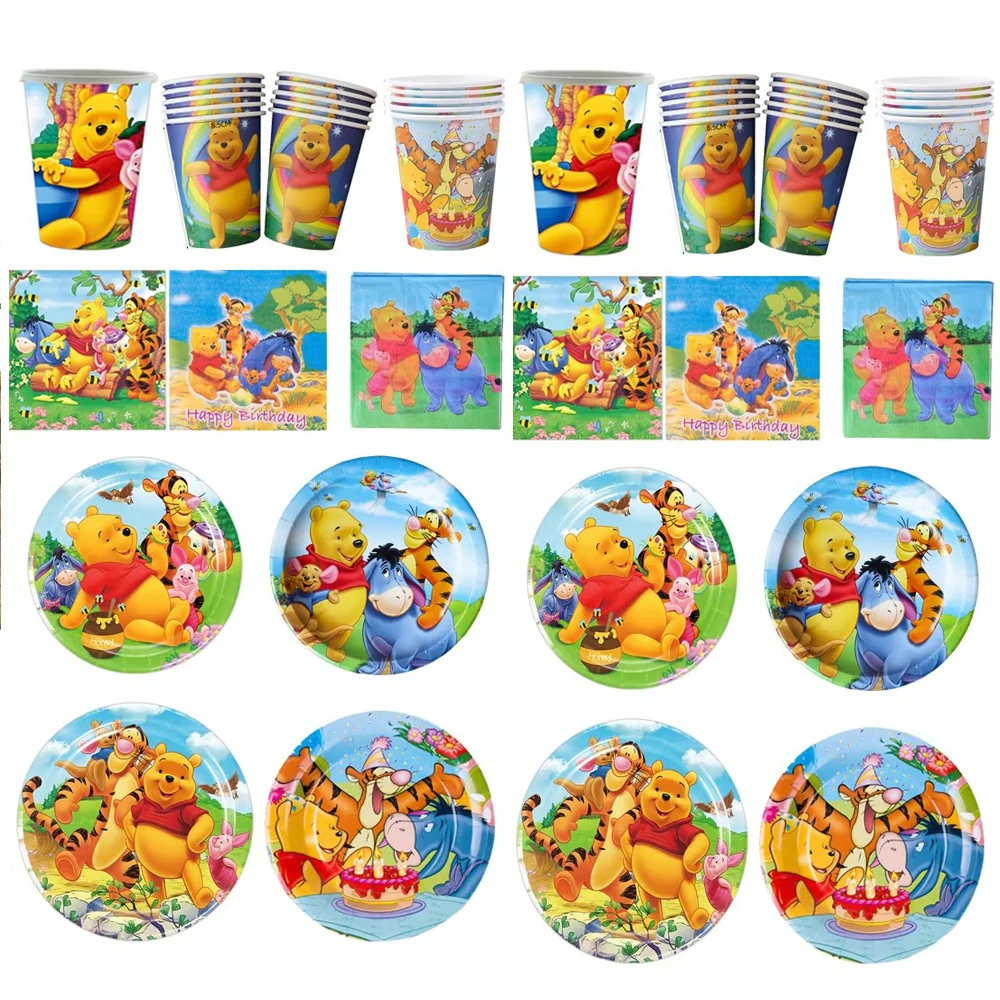 Winnie Pooh Geburtstagsparty Dekoration Pappteller Becher Servietten Ballons für Kinder Babyparty Partyzubehör