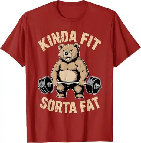 تي شيرت Kinda Fit Sorta Fat - مضحك لصالة الألعاب الرياضية Bear لرفع الأثقال Y2k الفكاهة الراكون رفع الأثقال اللياقة البدنية قائلا تي شيرت جديد #6