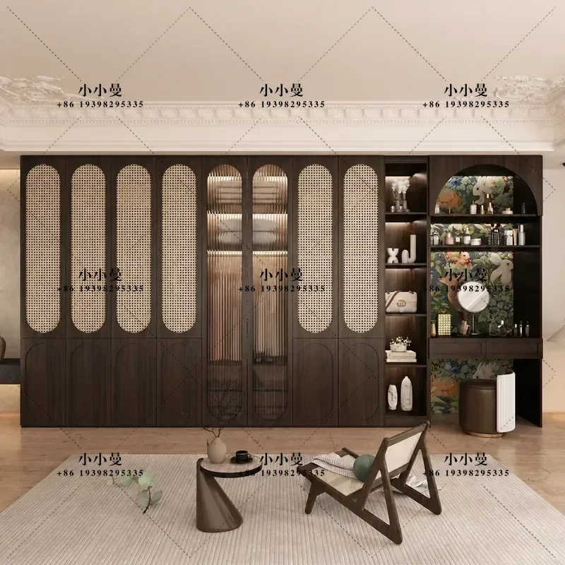 Solid Wood Bedroom Wardrobe with Glass and Rattan Door Large Capacity Storage Cabinet Modern Home Furniture 2025 New Design