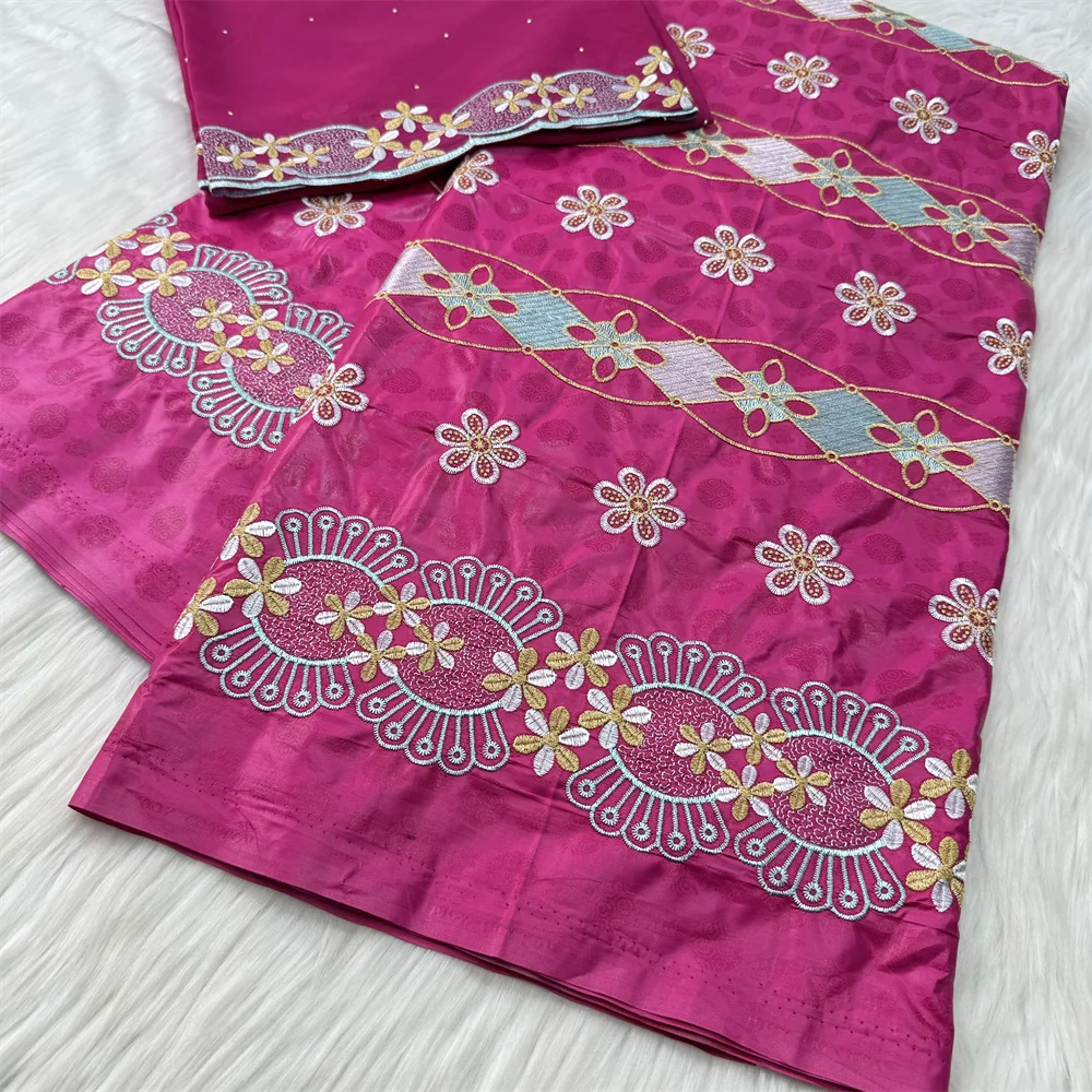 

5+2yards New Design Embroidery Bazin Riche Fabric with Voile Scarf Fabric for Women Dress Nigerian Bazin Lace Set D6-423-2