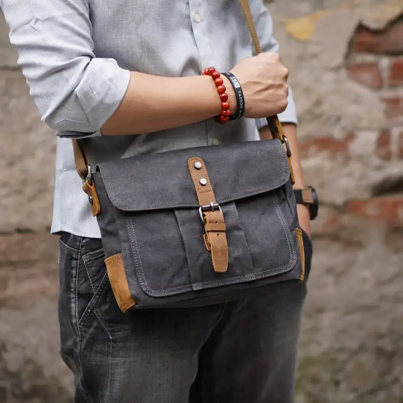 Vintage Waxed Canvas Messenger Bag For Men Military Male Travel Crossbody Bag Waterproof Basic Business Briefcase Shoulder Bags