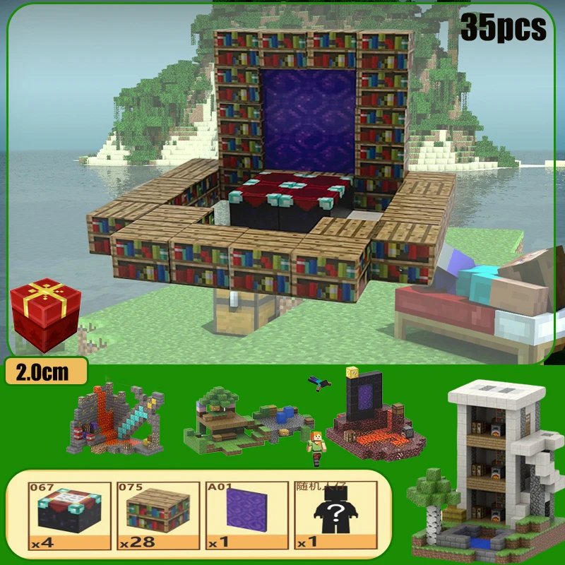 DIY 35 Uds. Bloques de construcción de 2,0 CM mi bloque magnético del mundo montaje magnético para niños modelo de juguete decoración 3 años + caja de regalo