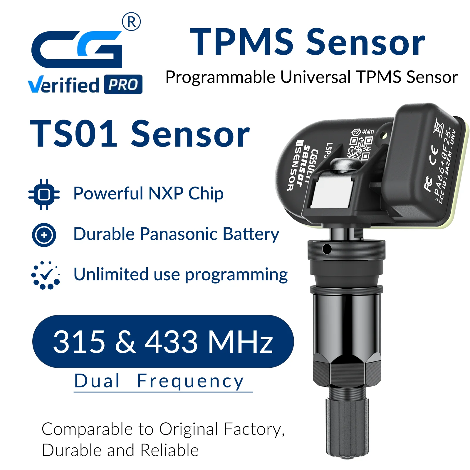 CGDI CGSULIT TS01 Universal Programmable TPMS Sensor 315MHz 433MHz 2in1 Cloneable Tire Pressure Sensor