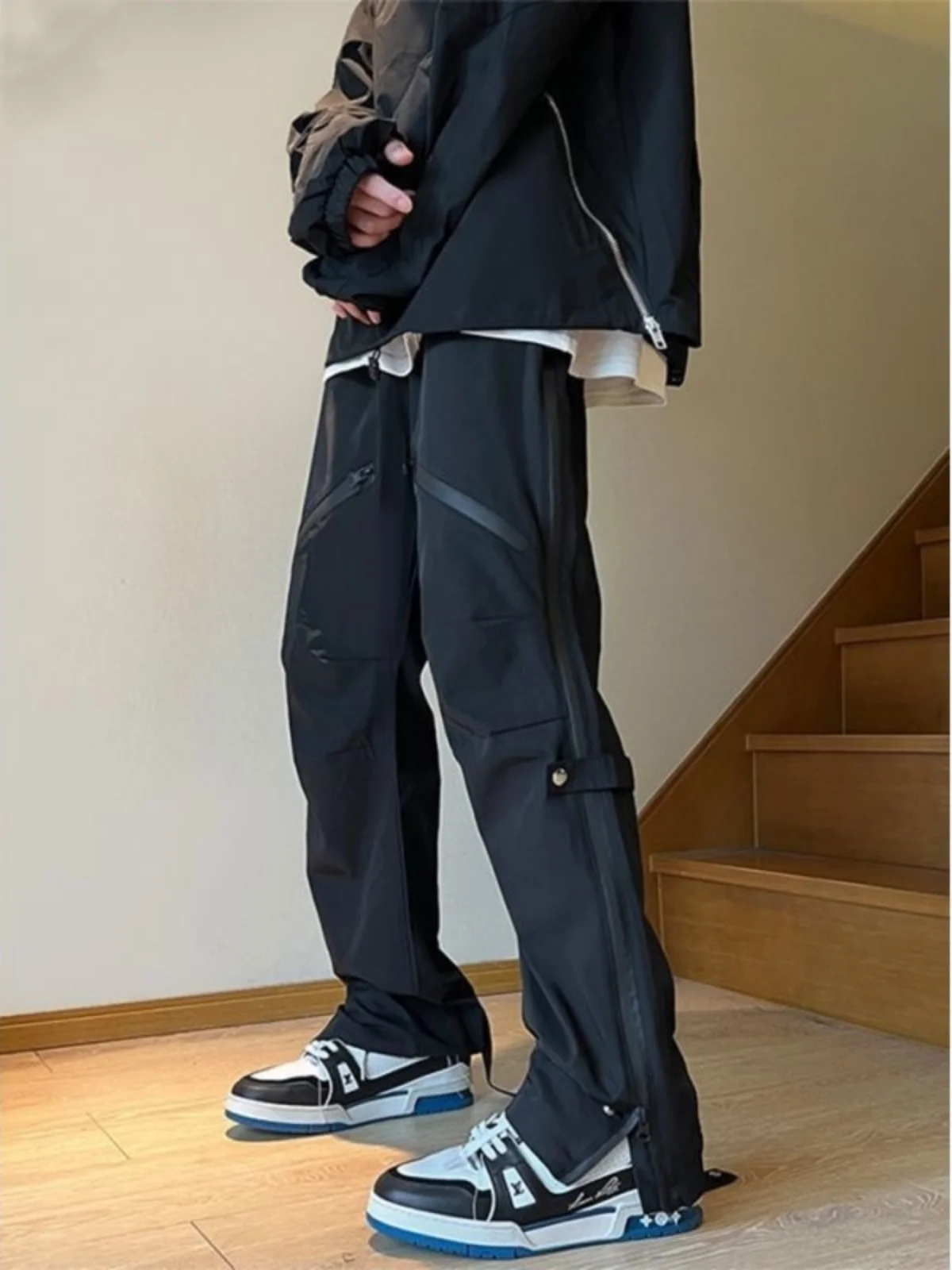 

Extra Large Size 300 Pou American Functional Sle Men's Autumn Winter High Street Haome Loose Straight Casual Pants