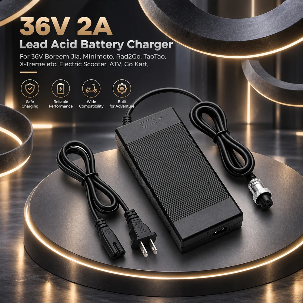 36V SLA Lead Acid Charger 44V 2A GX16 3-Pin Female 12mm for Minimoto Rad2Go TaoTao X-Treme Scooter ATV Go Kart