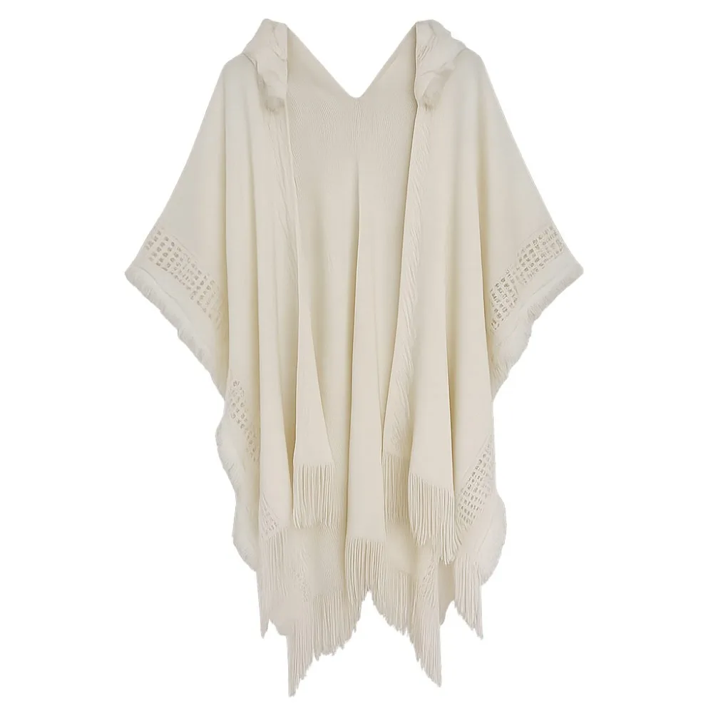 

Elegant Solid Color Tassel Hoodie Shawl Tassel Wram Knitted Wrap Large Scarves Travel