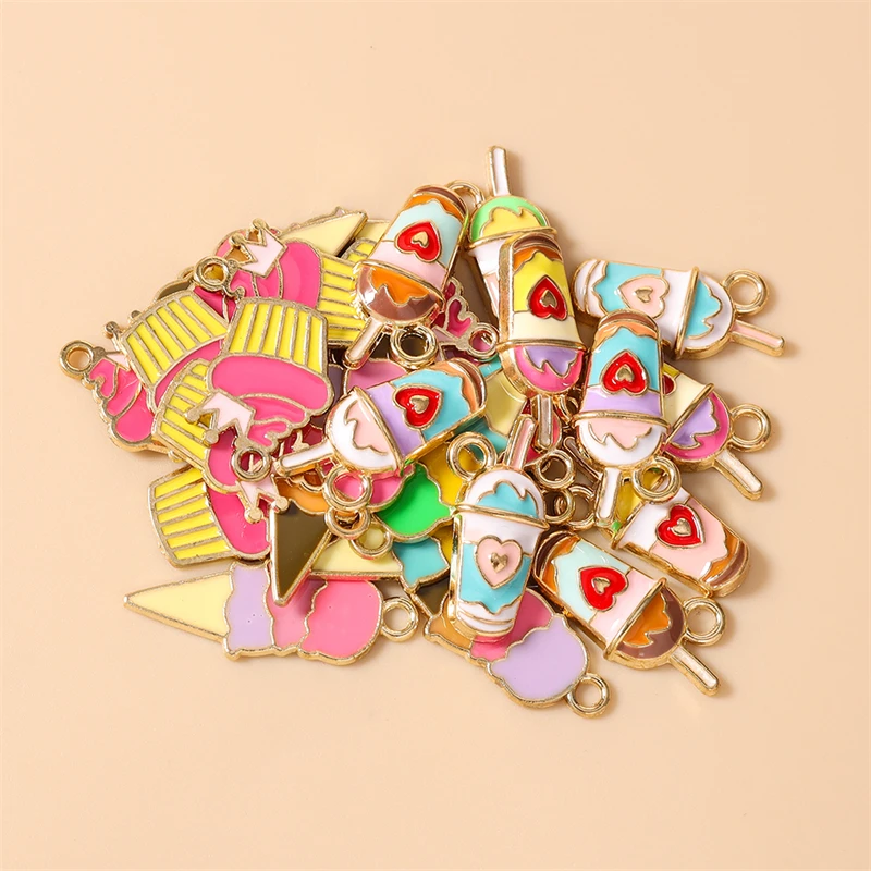 10 Stück niedliche Emaille-Anhänger in Form von Lebensmitteln, Eiscreme und Getränken für die Schmuckherstellung, zum Beispiel für Ohrringe, Halsketten und Armbänder – ideal für DIY-Bastelarbeiten. – Detail 4