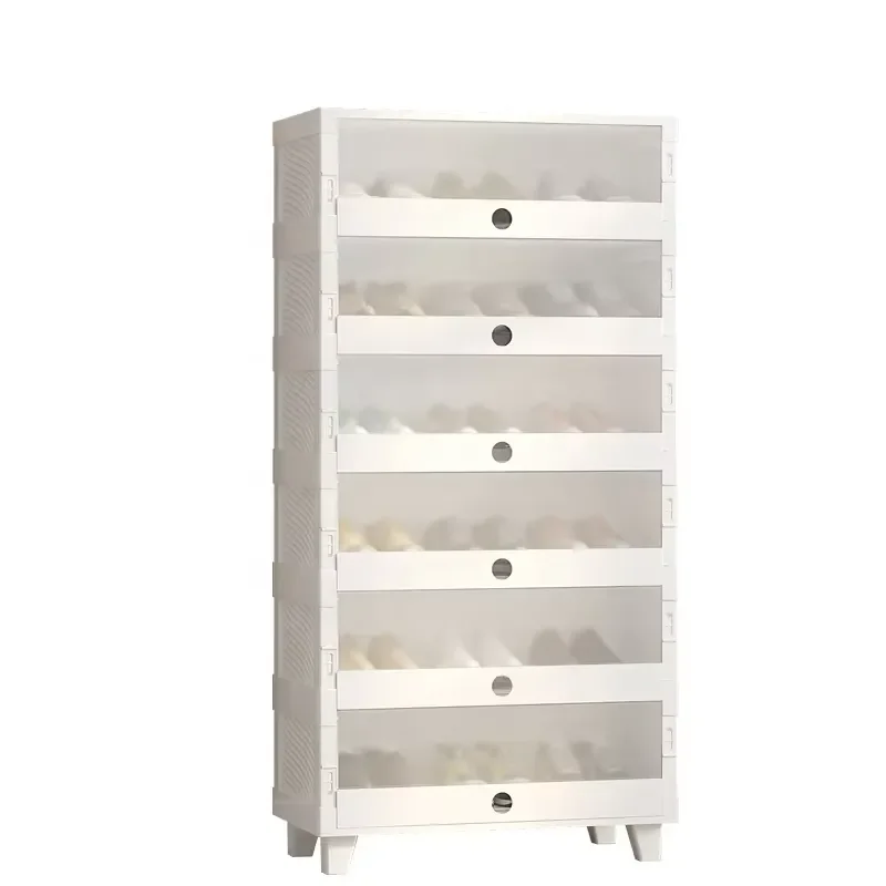 Foldable 6 Layer Plastic Shoe Rack Large Capacity Shoe Cabinet Display Shelf Bracket Storage Organizer for Home Entryway