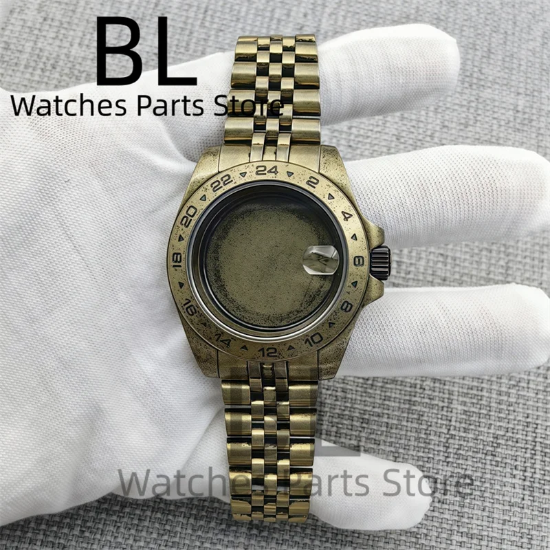 BLIGER 40mm Retro Bronze Watch Case With Bracelet Sapphire Glass Fit NH34 NH35 NH36 NH38 NH39 PT5000 ETA2824 Movement Watch Par