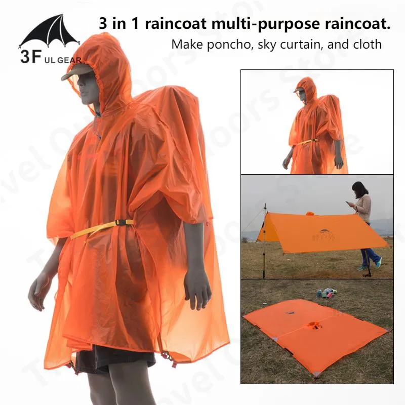 

3F UL GEAR 15D/210T Outdoor Ultralight Rain Coat Camping 3 In 1 Multifunctional PU5000mm Cycling Fishing Climbing Rain Coat