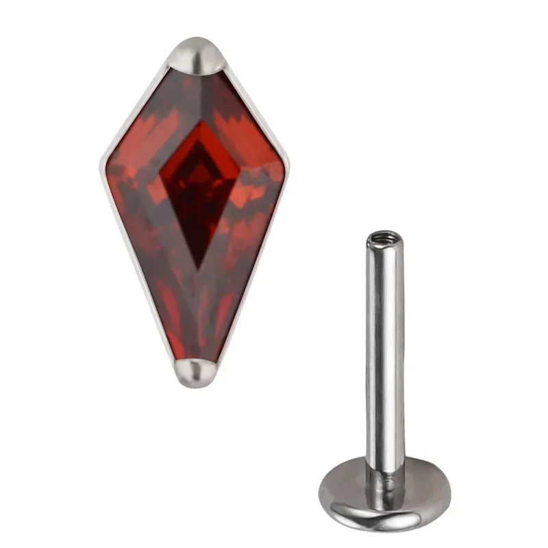 Titanium Rhombus Ear Piercing Earrings, Zircon Paved