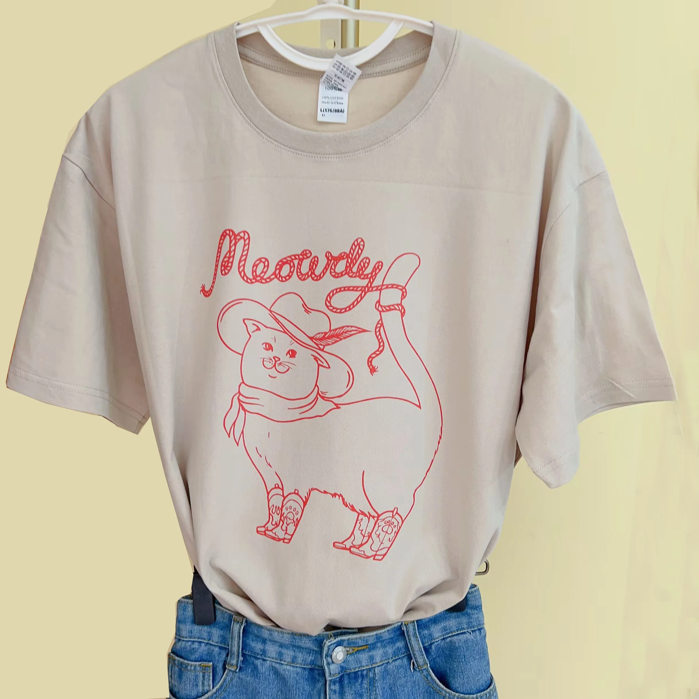 1 pz Meowdy Cat Watch Out Cotton t-shirt manica corta Cute Cat Print top Cat Will Save The World Cartoon magliette Casual Tees