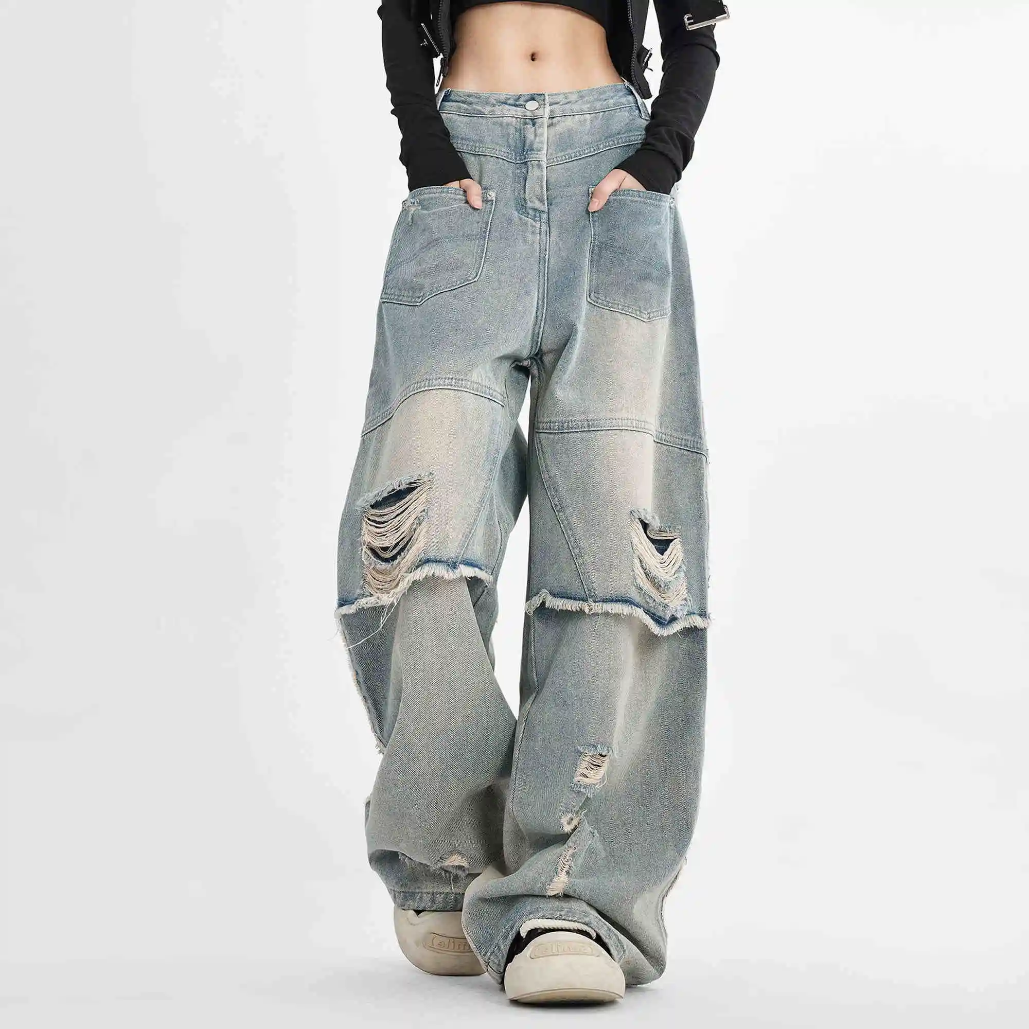 

Women Y2K Wide Leg Denim Pants Baggy Low Waist Boyfriend Jeans Casual Vintage Loose Fit Jeans Trousers Cyber Grunge Streetwear